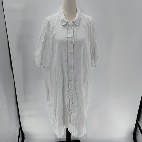 J.Crew White button down shirt dress 100% linen plus size oversized with pockets - Picture 2 of 15
